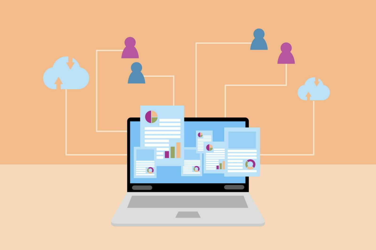 Webinar or e-learning concept. Laptop and cloud storage data ico